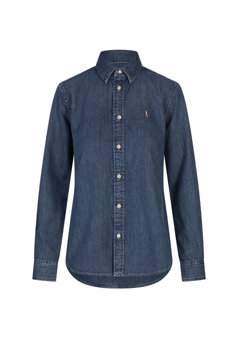 Camicia Slim Fit In Denim Blu Indaco Con Pony RALPH LAUREN | 211-969458001